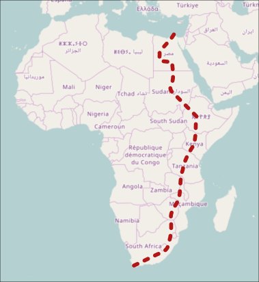 Skizzierte Route Fahrradtour durch Afrika